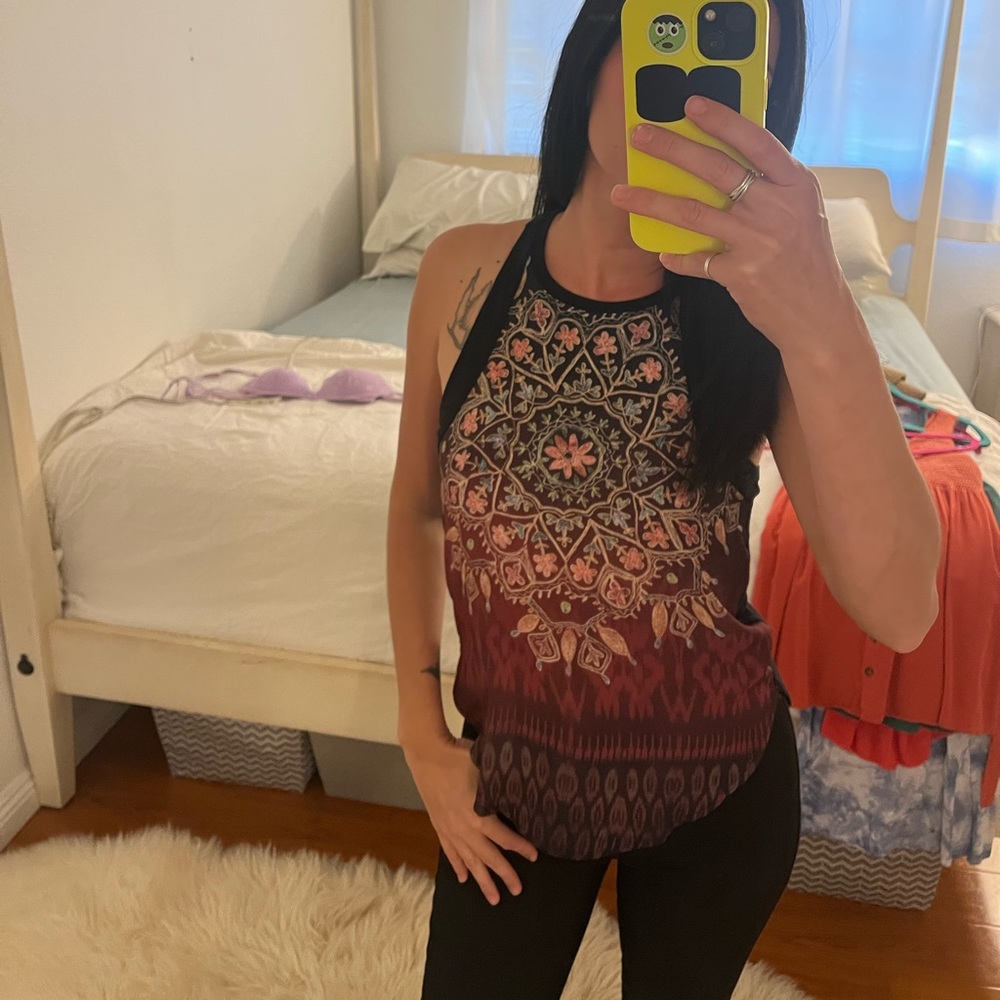 Hollister XS Black Mandala print blouse